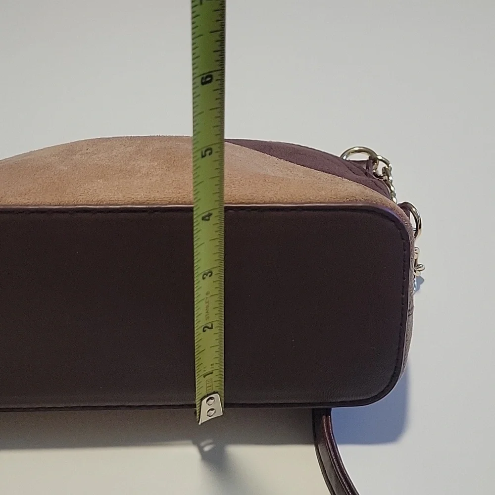 Brown and Tan Patchwork Crossbody Bag With Chain Detail Strap